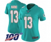 Women's Miami Dolphins #13 Dan Marino Aqua Green Team Color Vapor Untouchable Limited Player 100th Season Football Jersey