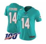 Women's Miami Dolphins #14 Ryan Fitzpatrick Aqua Green Team Color Vapor Untouchable Limited Player 100th Season Football Jersey