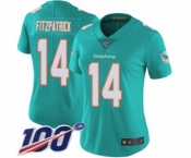 Women's Miami Dolphins #14 Ryan Fitzpatrick Aqua Green Team Color Vapor Untouchable Limited Player 100th Season Football Jersey