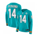 Women's Miami Dolphins #14 Ryan Fitzpatrick Limited Aqua Therma Long Sleeve Football Jersey