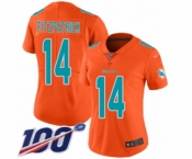 Women's Miami Dolphins #14 Ryan Fitzpatrick Limited Orange Inverted Legend 100th Season Football Jersey