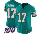 Women's Miami Dolphins #17 Allen Hurns Aqua Green Alternate Vapor Untouchable Limited Player 100th Season Football Jersey