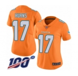 Women's Miami Dolphins #17 Allen Hurns Limited Orange Rush Vapor Untouchable 100th Season Football Jersey