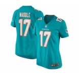 Women's Miami Dolphins #17 Jaylen Waddle Aqua Stitched Game Jersey(Run Small)