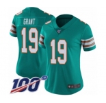 Women's Miami Dolphins #19 Jakeem Grant Aqua Green Alternate Vapor Untouchable Limited Player 100th Season Football Jersey