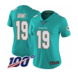 Women's Miami Dolphins #19 Jakeem Grant Aqua Green Team Color Vapor Untouchable Limited Player 100th Season Football Jersey