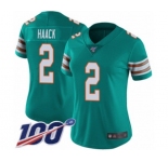 Women's Miami Dolphins #2 Matt Haack Aqua Green Alternate Vapor Untouchable Limited Player 100th Season Football Jersey