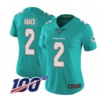 Women's Miami Dolphins #2 Matt Haack Aqua Green Team Color Vapor Untouchable Limited Player 100th Season Football Jersey