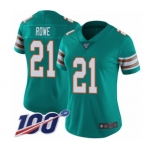 Women's Miami Dolphins #21 Eric Rowe Aqua Green Alternate Vapor Untouchable Limited Player 100th Season Football Jersey