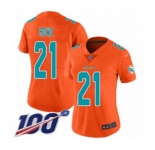 Women's Miami Dolphins #21 Eric Rowe Limited Orange Inverted Legend 100th Season Football Jersey