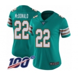 Women's Miami Dolphins #22 T.J. McDonald Aqua Green Alternate Vapor Untouchable Limited Player 100th Season Football Jersey