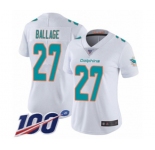 Women's Miami Dolphins #27 Kalen Ballage White Vapor Untouchable Limited Player 100th Season Football Jersey