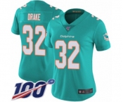 Women's Miami Dolphins #32 Kenyan Drake Aqua Green Team Color Vapor Untouchable Limited Player 100th Season Football Jersey