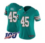 Women's Miami Dolphins #45 Mike Hull Aqua Green Alternate Vapor Untouchable Limited Player 100th Season Football Jersey