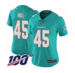 Women's Miami Dolphins #45 Mike Hull Aqua Green Team Color Vapor Untouchable Limited Player 100th Season Football Jersey