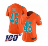 Women's Miami Dolphins #45 Mike Hull Limited Orange Inverted Legend 100th Season Football Jersey