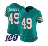 Women's Miami Dolphins #49 Sam Eguavoen Aqua Green Alternate Vapor Untouchable Limited Player 100th Season Football Jersey