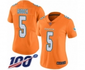 Women's Miami Dolphins #5 Jake Rudock Limited Orange Rush Vapor Untouchable 100th Season Football Jersey
