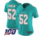 Women's Miami Dolphins #52 Raekwon McMillan Aqua Green Team Color Vapor Untouchable Limited Player 100th Season Football Jersey
