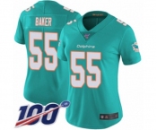 Women's Miami Dolphins #55 Jerome Baker Aqua Green Team Color Vapor Untouchable Limited Player 100th Season Football Jersey