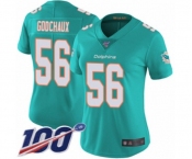 Women's Miami Dolphins #56 Davon Godchaux Aqua Green Team Color Vapor Untouchable Limited Player 100th Season Football Jersey