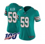 Women's Miami Dolphins #59 Chase Allen Aqua Green Alternate Vapor Untouchable Limited Player 100th Season Football Jersey