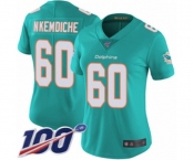 Women's Miami Dolphins #60 Robert Nkemdiche Aqua Green Team Color Vapor Untouchable Limited Player 100th Season Football Jersey