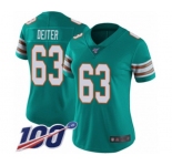 Women's Miami Dolphins #63 Michael Deiter Aqua Green Alternate Vapor Untouchable Limited Player 100th Season Football Jersey