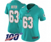 Women's Miami Dolphins #63 Michael Deiter Aqua Green Team Color Vapor Untouchable Limited Player 100th Season Football Jersey