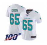 Women's Miami Dolphins #65 Danny Isidora White Vapor Untouchable Limited Player 100th Season Football Jersey