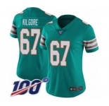 Women's Miami Dolphins #67 Daniel Kilgore Aqua Green Alternate Vapor Untouchable Limited Player 100th Season Football Jersey