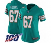 Women's Miami Dolphins #67 Daniel Kilgore Aqua Green Alternate Vapor Untouchable Limited Player 100th Season Football Jersey