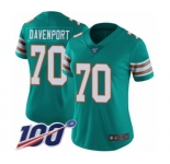 Women's Miami Dolphins #70 Julie'n Davenport Aqua Green Alternate Vapor Untouchable Limited Player 100th Season Football Jersey