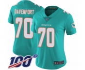 Women's Miami Dolphins #70 Julie'n Davenport Aqua Green Team Color Vapor Untouchable Limited Player 100th Season Football Jersey