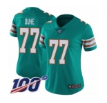 Women's Miami Dolphins #77 Adam Joseph Duhe Aqua Green Alternate Vapor Untouchable Limited Player 100th Season Football Jersey