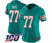Women's Miami Dolphins #77 Jesse Davis Aqua Green Alternate Vapor Untouchable Limited Player 100th Season Football Jersey
