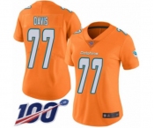 Women's Miami Dolphins #77 Jesse Davis Limited Orange Rush Vapor Untouchable 100th Season Football Jersey