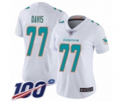 Women's Miami Dolphins #77 Jesse Davis White Vapor Untouchable Limited Player 100th Season Football Jersey
