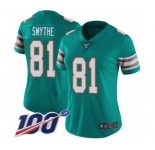 Women's Miami Dolphins #81 Durham Smythe Aqua Green Alternate Vapor Untouchable Limited Player 100th Season Football Jersey
