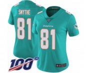 Women's Miami Dolphins #81 Durham Smythe Aqua Green Team Color Vapor Untouchable Limited Player 100th Season Football Jersey