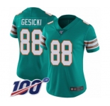 Women's Miami Dolphins #88 Mike Gesicki Aqua Green Alternate Vapor Untouchable Limited Player 100th Season Football Jersey