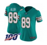 Women's Miami Dolphins #89 Dwayne Allen Aqua Green Alternate Vapor Untouchable Limited Player 100th Season Football Jersey
