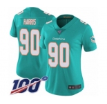Women's Miami Dolphins #90 Charles Harris Aqua Green Team Color Vapor Untouchable Limited Player 100th Season Football Jersey