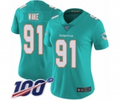 Women's Miami Dolphins #91 Cameron Wake Aqua Green Team Color Vapor Untouchable Limited Player 100th Season Football Jersey
