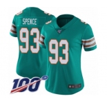 Women's Miami Dolphins #93 Akeem Spence Aqua Green Alternate Vapor Untouchable Limited Player 100th Season Football Jersey