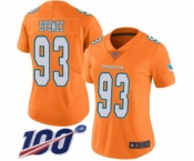 Women's Miami Dolphins #93 Akeem Spence Limited Orange Rush Vapor Untouchable 100th Season Football Jersey