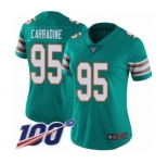 Women's Miami Dolphins #95 Tank Carradine Aqua Green Alternate Vapor Untouchable Limited Player 100th Season Football Jersey