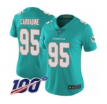 Women's Miami Dolphins #95 Tank Carradine Aqua Green Team Color Vapor Untouchable Limited Player 100th Season Football Jersey