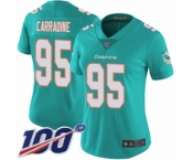 Women's Miami Dolphins #95 Tank Carradine Aqua Green Team Color Vapor Untouchable Limited Player 100th Season Football Jersey