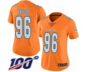 Women's Miami Dolphins #96 Vincent Taylor Limited Orange Rush Vapor Untouchable 100th Season Football Jersey
